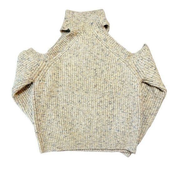 Womens Astr the Label Tan Cold Shoulder Mock Neck Wool Blend Sweater Size Medium - Picture 4 of 12